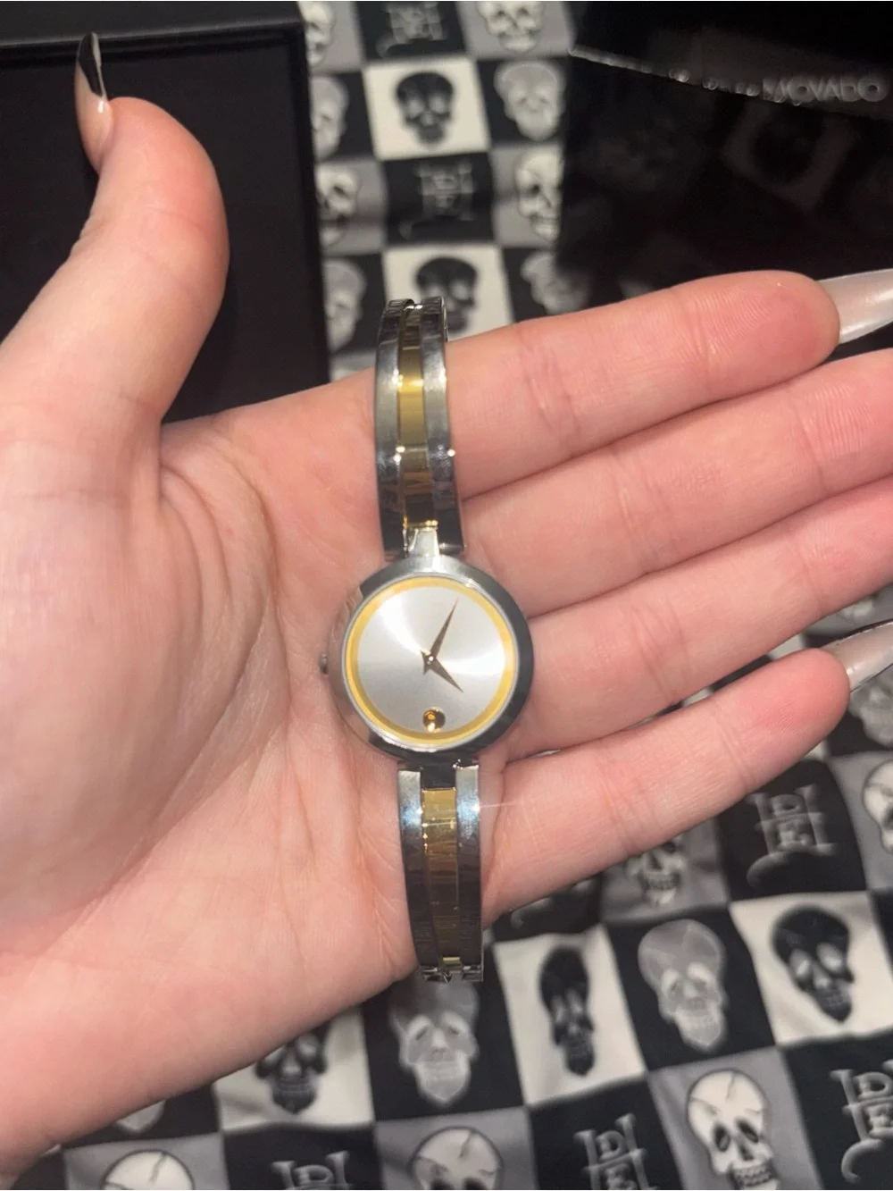 Movado Two Tone Silver Gold Aleena Style Watch Women’s Bangle Wristwatch